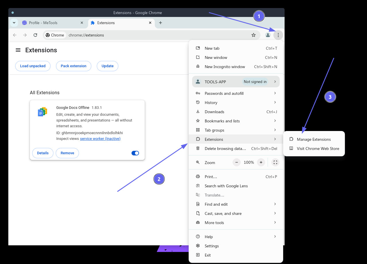 Open Chrome Extensions